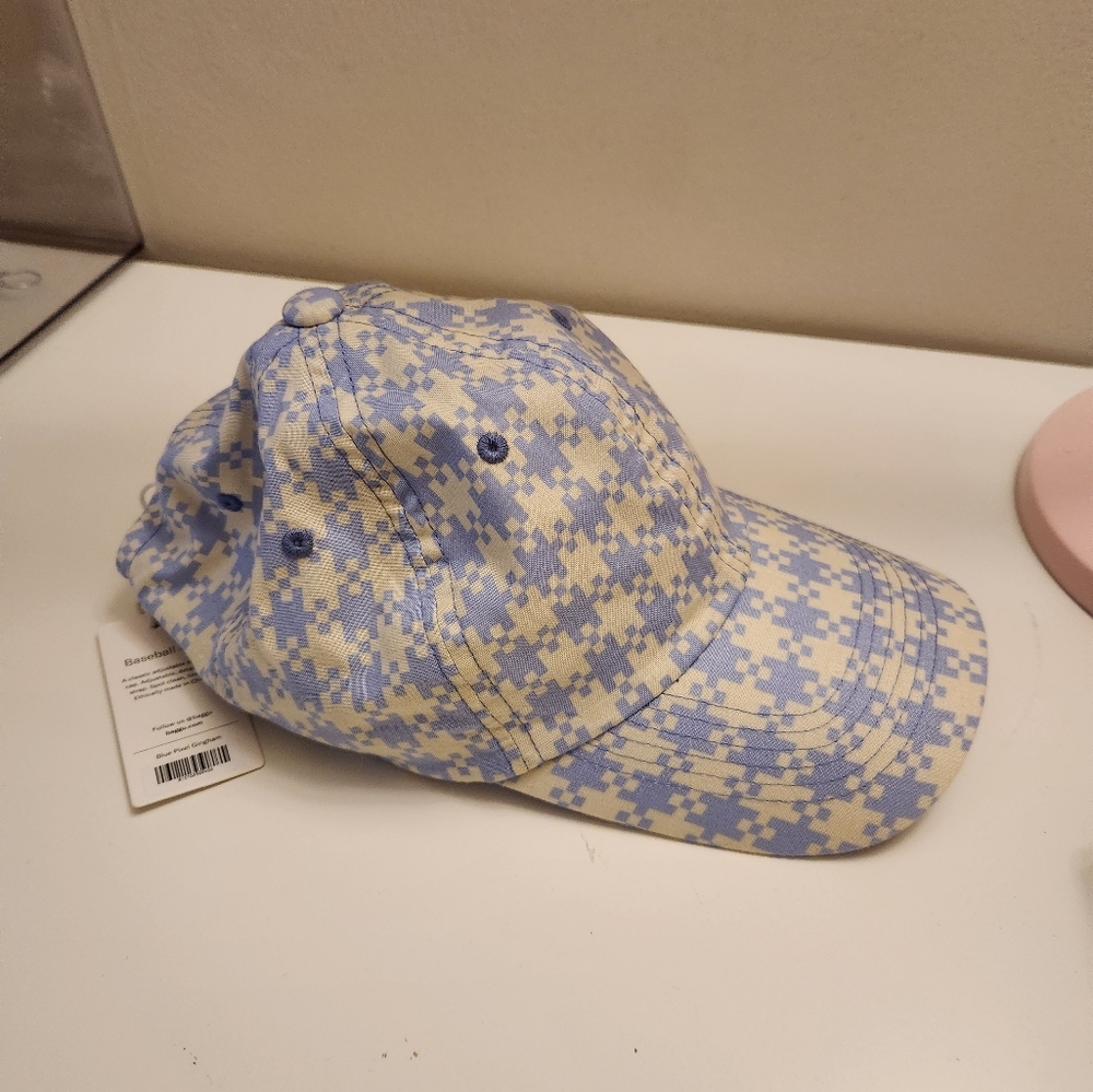 NWT Baggu Baseball Hat Blue Pixel Gingham